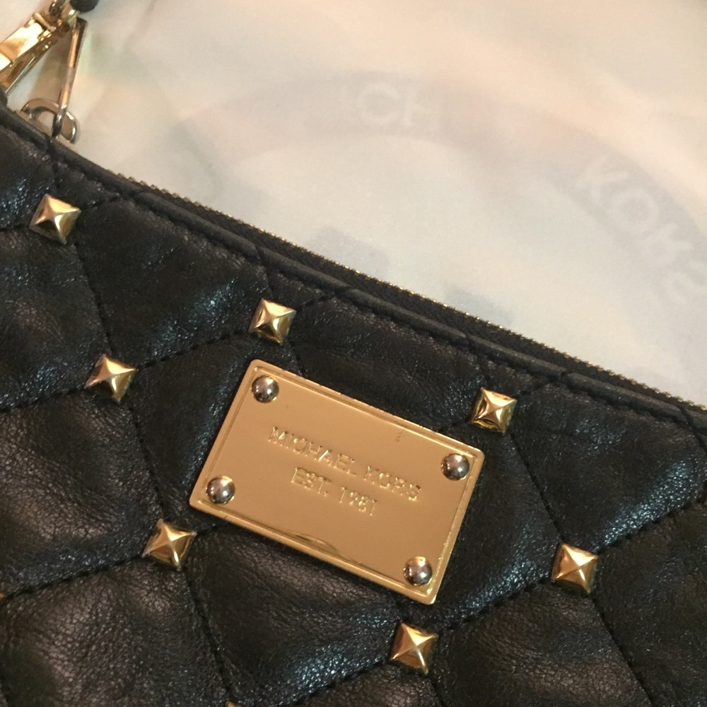 Michael Kors Black Purse/Wristlet Gold Studs - Picture 4 of 8